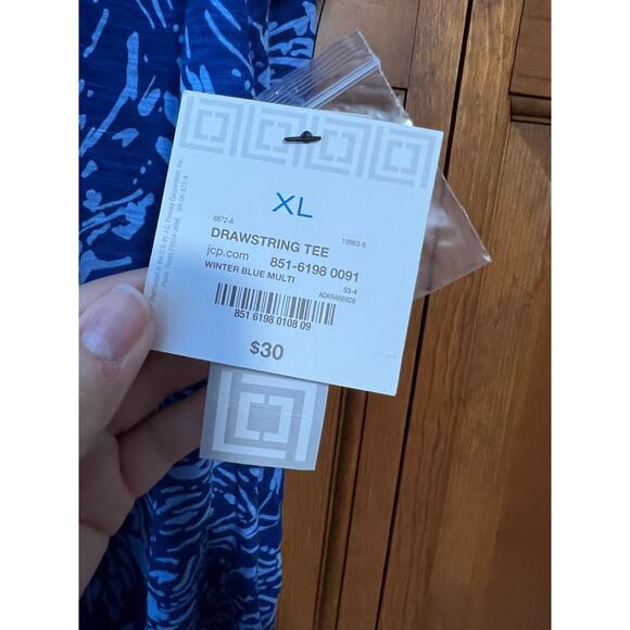 NWT Liz Claiborne Women's Drawstring Tee Blouse Short Sleeve Winter Blue Size XL - Picture 6 of 8